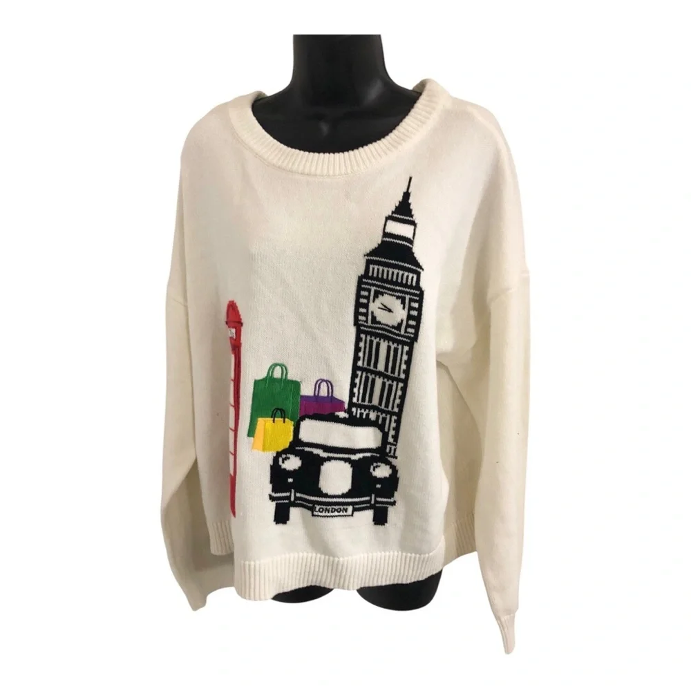 Offwhite London cityscape London Taxi Big Ben Red phone‎ booth printed sweater